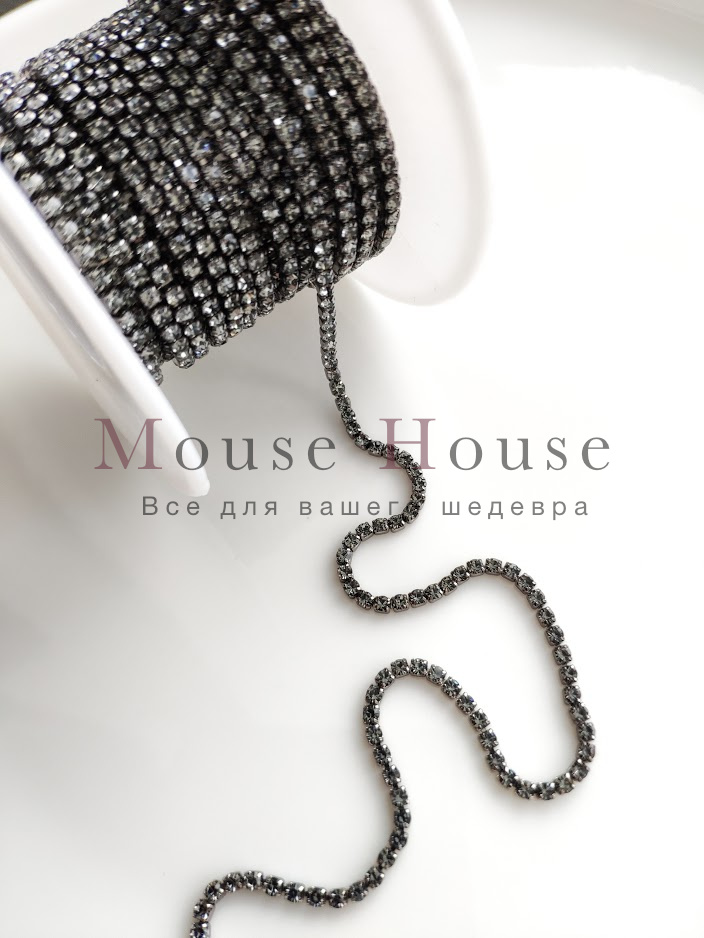 картинка Стразовая цепь, 2мм, серая от интернет-магазина Mouse House